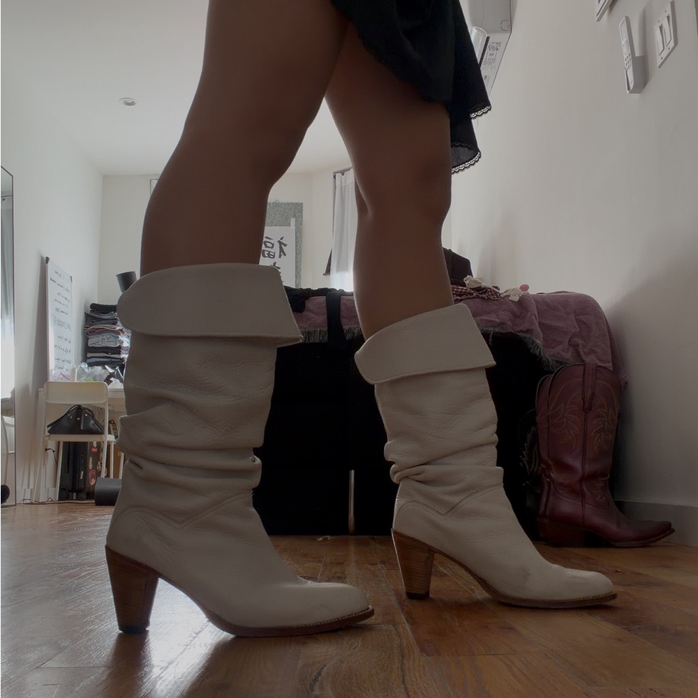 FRYE Women’s Cream Slouchy Mid-Calf Leather Boots